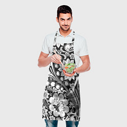 Фартук кулинарный Хохлома черно-белая, цвет: 3D-принт — фото 2