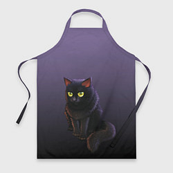 Фартук кулинарный Черный кот на фиолетовом, цвет: 3D-принт