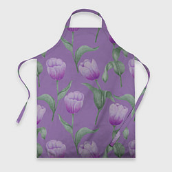 Фартук Фиолетовые тюльпаны с зелеными листьями
