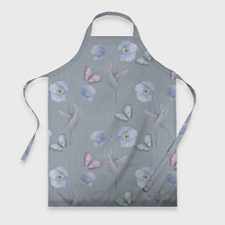 Фартук кулинарный Бабочки и цветы голубого мака, цвет: 3D-принт