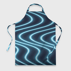 Фартук кулинарный Неоновый свет Волны голубые на темном фоне, цвет: 3D-принт
