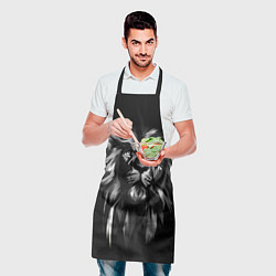 Фартук кулинарный Голова льва в черно-белом изображении, цвет: 3D-принт — фото 2