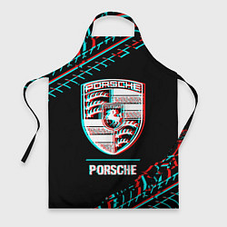 Фартук Значок Porsche в стиле Glitch на темном фоне