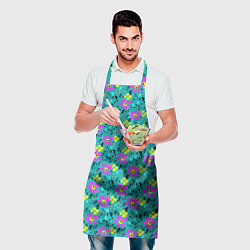 Фартук кулинарный Яркий цветочный узор на бирюзовом фоне, цвет: 3D-принт — фото 2