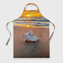 Фартук кулинарный Ракушка на песочном берегу тихого океана, цвет: 3D-принт