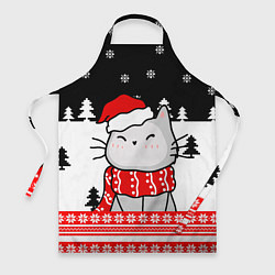 Фартук кулинарный Новогодний свитер с котиком, цвет: 3D-принт