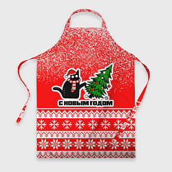 Фартук кулинарный С новым годом - котик и ёлка, цвет: 3D-принт