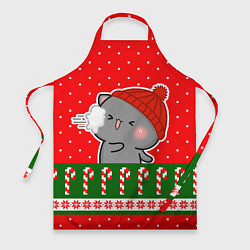 Фартук кулинарный Серый котик - играет в снежки, цвет: 3D-принт