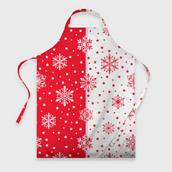 Фартук кулинарный Рождественские снежинки на красно-белом фоне, цвет: 3D-принт