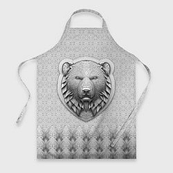 Фартук кулинарный Медведь чёрно-белый барельеф с этническим орнамент, цвет: 3D-принт