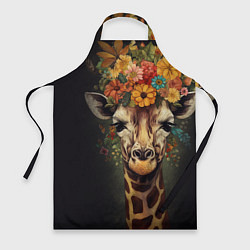 Фартук кулинарный Портрет жирафа с цветами: арт нейросети, цвет: 3D-принт