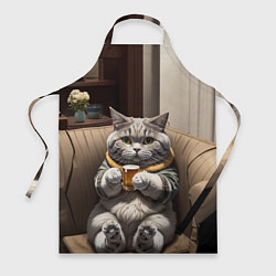 Фартук кулинарный Кот сидит на диване с напитком, цвет: 3D-принт