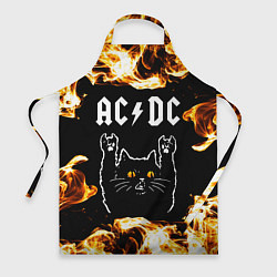 Фартук кулинарный AC DC рок кот и огонь, цвет: 3D-принт