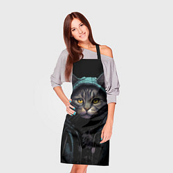 Фартук кулинарный Кот в капюшоне стиль киберпанк, цвет: 3D-принт — фото 2