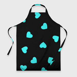 Фартук кулинарный С голубыми сердечками на черном, цвет: 3D-принт