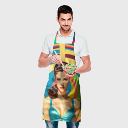 Фартук кулинарный Девушка с голубыми глазами в бирюзовом топе, цвет: 3D-принт — фото 2