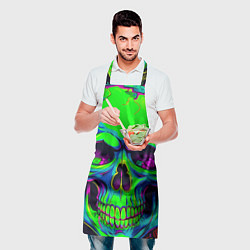 Фартук кулинарный Ярко кислотный череп в наушниках, цвет: 3D-принт — фото 2