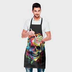 Фартук кулинарный Яркий череп в наушниках нарисованный красками, цвет: 3D-принт — фото 2
