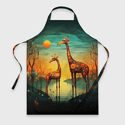 Фартук кулинарный Жирафы в стиле фолк-арт, цвет: 3D-принт