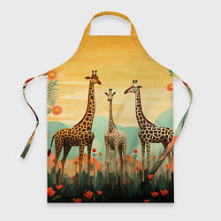 Фартук кулинарный Три жирафа в стиле фолк-арт, цвет: 3D-принт