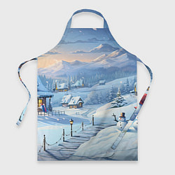 Фартук кулинарный Новогодний дворик со снеговиком, цвет: 3D-принт