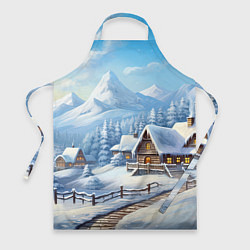 Фартук кулинарный Новогодняя зимняя деревня, цвет: 3D-принт