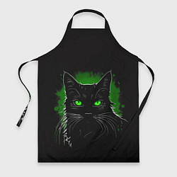 Фартук кулинарный Портрет черного кота в зеленом свечении, цвет: 3D-принт