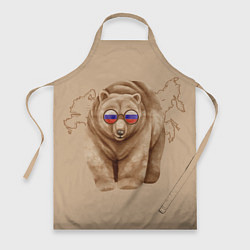 Фартук кулинарный Медведь патриотки в очках из России, цвет: 3D-принт