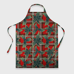 Фартук кулинарный Листья остролиста на красной шотландке, цвет: 3D-принт
