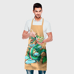 Фартук кулинарный Зелёный дракон на оранжевой текстуре, цвет: 3D-принт — фото 2