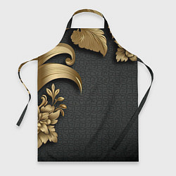Фартук кулинарный Золотые объемные листья на сером фоне, цвет: 3D-принт