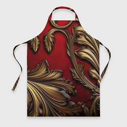 Фартук кулинарный Золотые объемные листья на красном фоне, цвет: 3D-принт