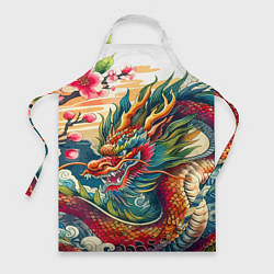 Фартук кулинарный Гравюра японского дракона, цвет: 3D-принт