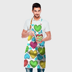 Фартук кулинарный Сердца нарисованные цветными карандашами, цвет: 3D-принт — фото 2