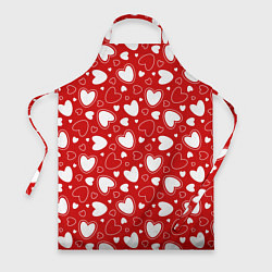 Фартук кулинарный Белые сердечки на красном фоне, цвет: 3D-принт