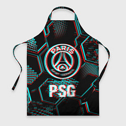 Фартук кулинарный PSG FC в стиле glitch на темном фоне, цвет: 3D-принт