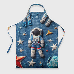 Фартук кулинарный Космонавт - вышивка по джинсе нейросеть, цвет: 3D-принт