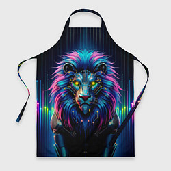 Фартук кулинарный Неоновый лев в стиле киберпанк, цвет: 3D-принт