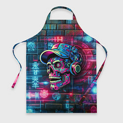 Фартук кулинарный Кибер чувак череп на фоне граффити - нейросеть, цвет: 3D-принт