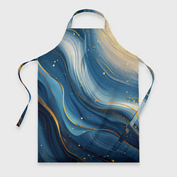 Фартук кулинарный Золотая волнистая текстура на синей ткани, цвет: 3D-принт