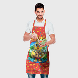 Фартук кулинарный Попугай играет на гитаре на острове, цвет: 3D-принт — фото 2