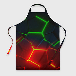 Фартук кулинарный Зеленые и красные неоновые плиты в разломе, цвет: 3D-принт