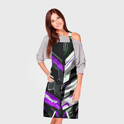 Фартук кулинарный Хаотичная фиолетово-белая абстракция на чёрном фон, цвет: 3D-принт — фото 2