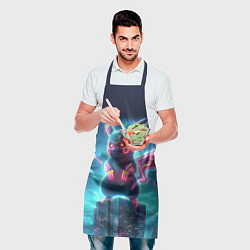 Фартук кулинарный Пикадзила на крыше небоскрёба - неоновое свечение:, цвет: 3D-принт — фото 2
