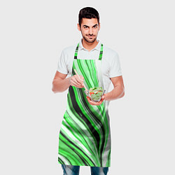 Фартук кулинарный Волнистые вертикальные чёрно-зелёные полосы, цвет: 3D-принт — фото 2