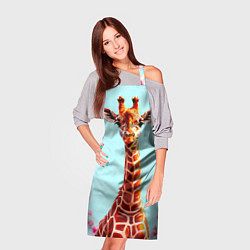 Фартук кулинарный Жираф в розовых кустах, цвет: 3D-принт — фото 2