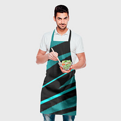 Фартук кулинарный Чёрный с голубым полосы текстура, цвет: 3D-принт — фото 2