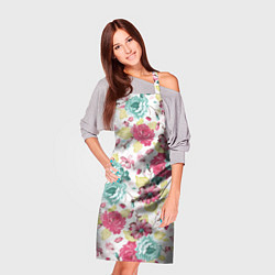 Фартук кулинарный Розы красные и бирюзовые, цвет: 3D-принт — фото 2