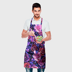 Фартук кулинарный Разноцветные цветы - синие розы паттерн, цвет: 3D-принт — фото 2