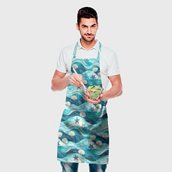 Фартук кулинарный Летний узор с ракушками и морскими звездами, цвет: 3D-принт — фото 2